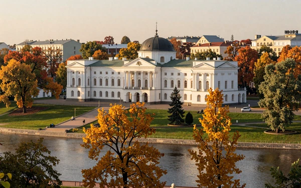 Historic Rumyantsev Palace and the Sozh River in Gomel, Belarus second largest city for dating