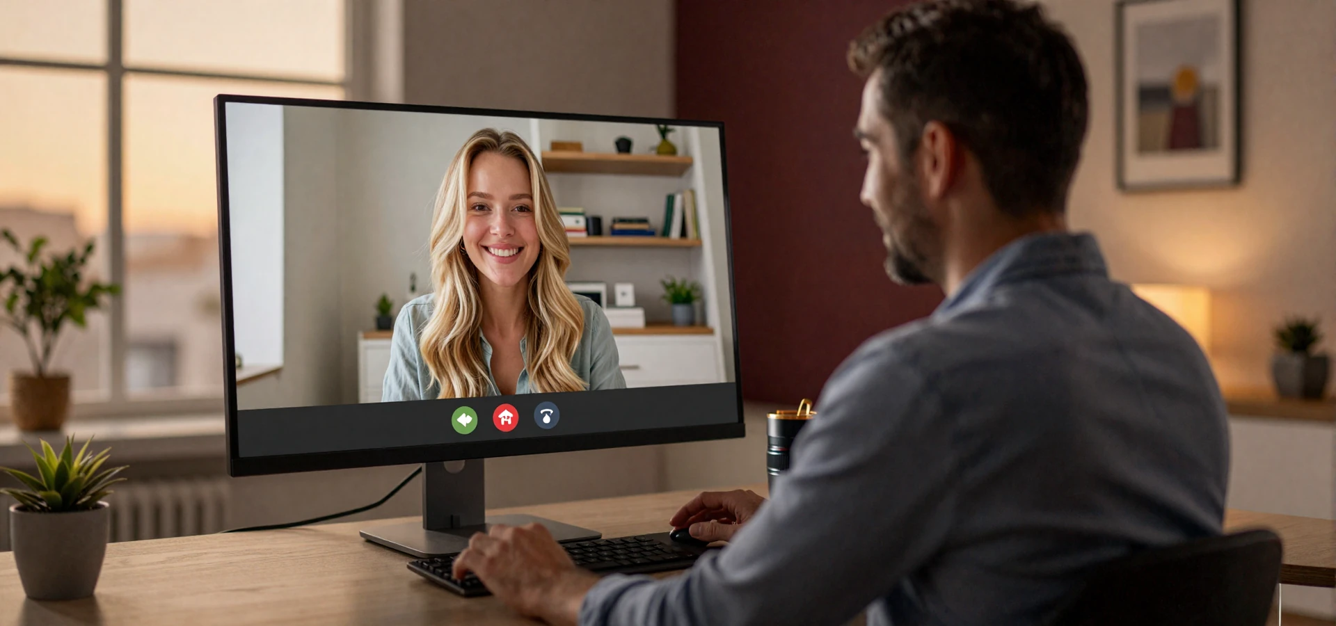 Happy couple enjoying a video call between the USA and Eastern Europe, building their international relationship