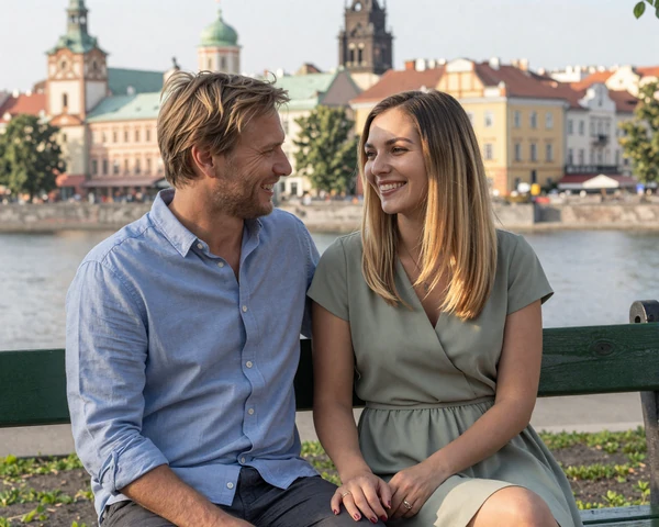 Robert and Olga sitting together in a park near St. Petersburg, Russia