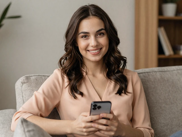 A Slavic woman smiling warmly during a video call, maintaining her long-distance connection with her American partner