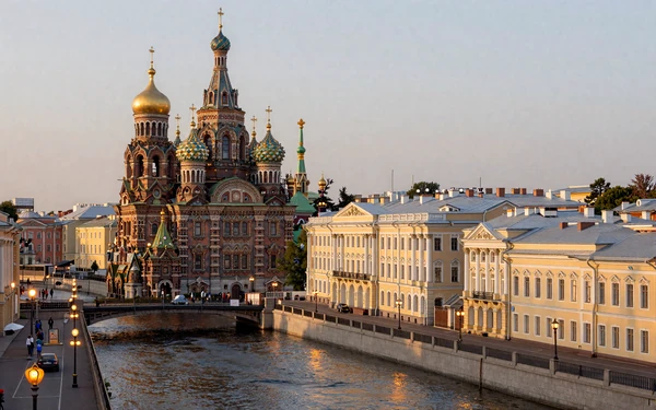 Elegant palaces and canals of St. Petersburg during the famous white nights season