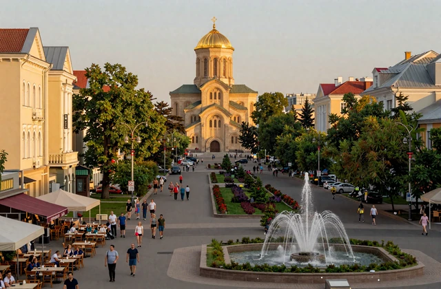 Chișinău city center with the Nativity Cathedral and tree-lined boulevards in warm afternoon light